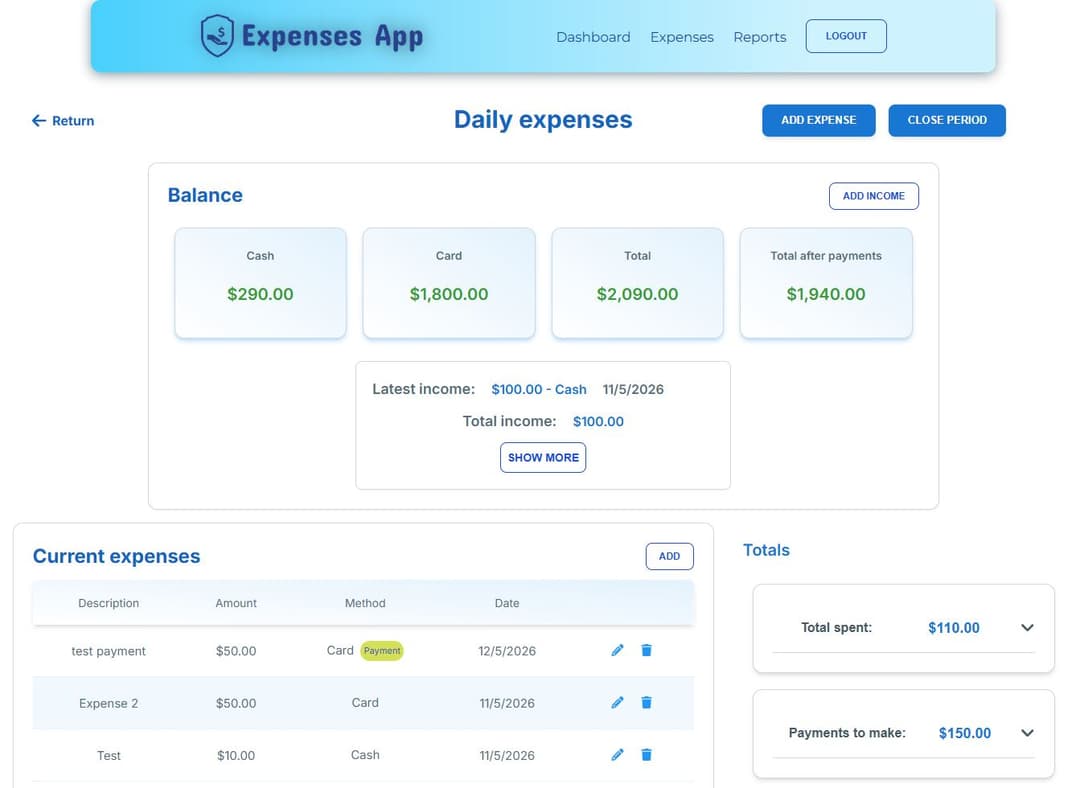 Expenses preview